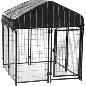 Lucky Dog Outdoor Steel Frame Kennel Enclosure w/Black Canopy, Uptown Series, 4'x4'x4.3'