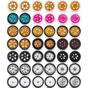 Poen 21 Sets Model Car Replacement Wheels 1: 64 Wheels 1/64 Scale Wheels Rubber Tires for Model Cars Rims Accessories, Mixed Styles