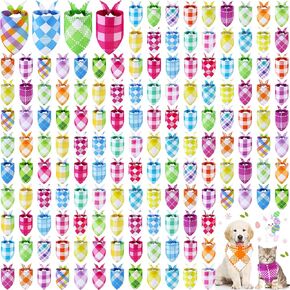 Pickmesh 150 Pcs Holiday Plaid Dog Bandanas Bulk Spring Easter Pet Bandana Adjustable Pet Scarf Holiday Grooming Supplies for Small to Large Cat Dog(Multicolor)