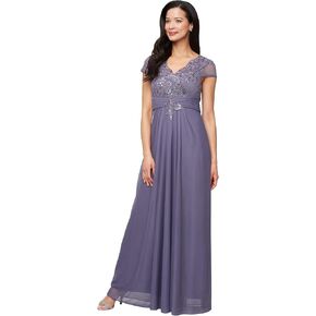 Alex Evenings Women's Stretch Sequin Bodice Empire Waist Long Gown, Formal Event Dress (Petite and Regular Sizes)