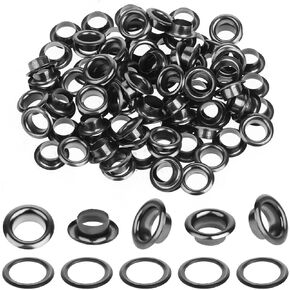 cobee 100 Sets Black Metal Eyelets, 1/4 Inch Eyelets and Grommets Eyelet Kit, Round Inner Hole DIY Rivet for Canvas, Shoes, Clothing, Bead Cores, Fabric, Leather and Bag(Black)