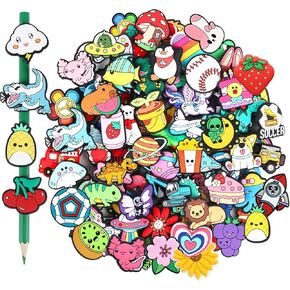 80pcs Cute Pencil Toppers,Pen Toppers Charms Decorations Clips Bulk Animal Pencil Buddies Huggers Classroom Prizes Rewards Gifts for Students