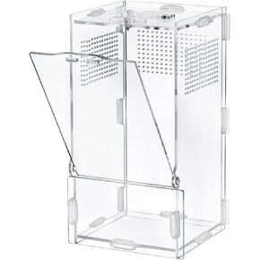 VERTUPET Jumping Spider Enclosure, 4''x4''x8'' Acrylic Arboreal Reptile Tank, Habitat Transparent Enclosure Breeding Box with Locking Vivarium Latch for Frog, Crickets, Snails