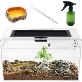 Mini Reptile Terrarium Set,12" x 7"x 6" Low Reptile Tank with Full View Visually Appealing，for Insect，Fish，Tarantula，Hermit Crab，Jumping Spider，Iguana，Tortoise，Leopard Gecko，Frog，Bearded Dragon