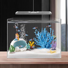 Yawkey Aquarium Decoration Set - Vibrant Corals, Starfish, Shells with Pearls & Mermaid Figurines: One-Stop Aquatic Landscaping Solution for a Magical Underwater Scene (Blue)