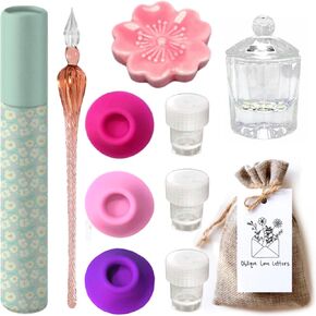 Glass Dip Pen Set - Glass Pen Holder, Glass Ink Well for dip pen, empty Inkwell with lids & Dip Pen Rest - Glass Fountain Pen Caligraphy kits