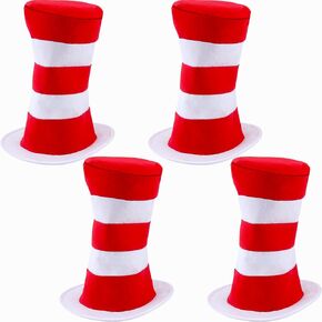 4 Pack Kids Striped High Top Hat Red White Stovepipe Costume Hat Tall Hat for Boys Girls Cosplay Costume Party Supplies