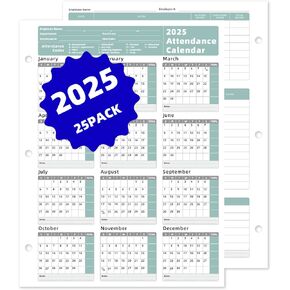 2025 Attendance Calendar Work Tracker - 8.5" x 11" Attendance Cards, 25 Pack, Premium Cardstock for Employee Time Tracking & Attendance Management