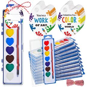Sabary 24 Pack Watercolor Paint Sets for Valentine's Day Gifts 8 Washable Water Color Paints with Gift Card and 20 Meters Red Rope for Valentine School Birthday Gift Exchange Graduation