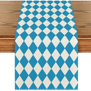 Artoid Mode Diamond Plaid Blue Bavarian Flag Oktoberfest Table Runner, for German Party Kitchen Dining Table Decoration for Home Party Decor 13x72 Inch