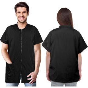 MCEAST 2 Pack Pet Grooming Work Clothes Black Pet Groomer Uniforms with Full Zipper Water Resistant and Anti-Static Pet Smock Clothes Pet Shop Smock Jacket for Women Men Pet Groomer Barber, XX-Large