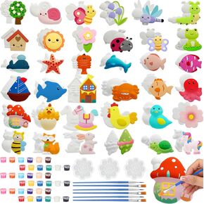 Hydren 81 PCS طقم الرسم الخزفي الربيعي للفنون والحرف الطلاء الخاصة بك التماثيل السيراميك الخاصة بك DIY الطبيعة الحيوانات الطلاء طلاء الجص طقم لفتيات الصبيان الصغار نشاط عيد الفصح