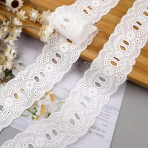 IDONGCAI Eyelet Lace Trim Cotton White Lace Ribbon Embroidery Lace Trim for Sewing Craft Lace Fabric for Home Decor Supply (1.35 inch Width)