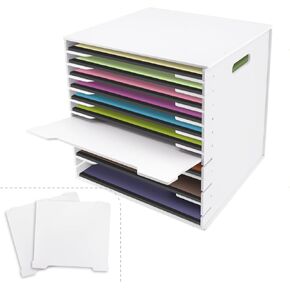 SONGWAY 12x12 Paper Storage Organizer - 13 Tier Desk File Organizer with Adjustable Shelves, Scrapbook Paper Storage, Letter Paper Tray, 12x12 Stackable Paper Storage Cube for Home Office Classroom