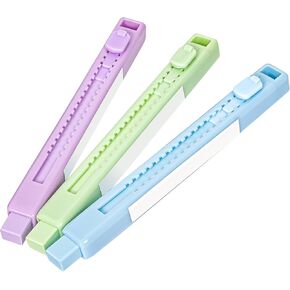 Retractable Mechanical Eraser Pen - Pencil Eraser for Pencils, Eraser for Artists, Assorted Colors, Pack of 3