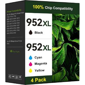 Toner Kingdom Ink Cartridges Remanufactured for HP 952 XL Ink Cartridge Combo Pack Work for HP OfficeJet 8702 OfficeJet Pro 7720 7740 8210 8710 8720 8730 8740 Series (4 Pack Black Cyan Yellow Magenta)
