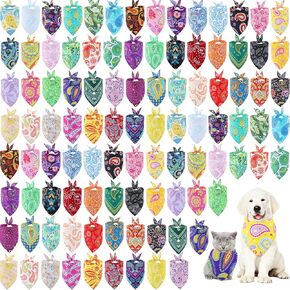 Sanwuta 100 Pcs Paisley Dog Bandana Bulk Pet Triangle Scarf Bibs Winter Dog Bandanas Washable Puppy Kerchief Adjustable Grooming Supplies for Small Medium Large Dog Cat Costume Accessories