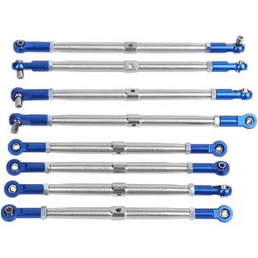 Tgoon RC Pull Rod, 8PCS Professional Adjustable Tie Link Rod, 4x150mm Aluminum End for Traxxas 1/10 E‑revo2 .0 5319x 5338r, RC Servo Links Tie Rod RC Accessories(Blue Silver)
