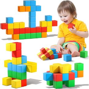 Magnetic Blocks,1.42 inch 32pcs Large Magnetic Building Block for Toddlers 3 4 5 6 7 8 Year Old Boys Girls Color Magnetic Cubes Learning Toys for Kids 1-3 Sensory Toys Age 4-8 Gift