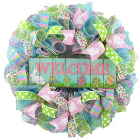 Easter Door Wreath | Easter Bunny Wreath | Spring Welcome Wreath | Pink Turquoise Lime Green White