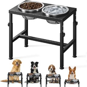 Zarler Metal Elevated Dog Bowls for Large Medium Dogs, 4 Height Adjustable Dog Bowls Elevated, Raised Dog Bowl Stand with 2 Stainless Steel Dog Food Bowls, 4.9 ", 11.8 ", 13 ", 14 " Dog Bowl Stand