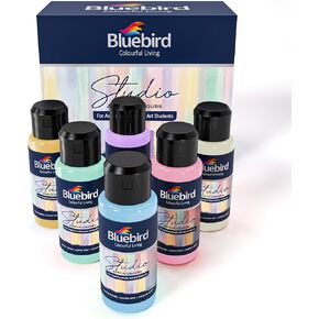 Bluebird Studio Acrylic Paints ، ألوان الباستيل ، 6 عبوات 3.4 أوقية لكل منهما ، طلاء أكريليك أساسي للأطفال والطلاب والفنانين المبتدئين