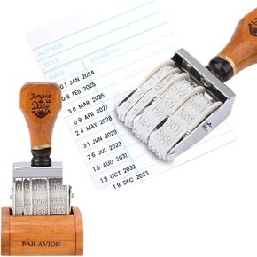 Wooden Date Stamp Day Month Year Date, 12-Year Date Custom Roller Office Stamp with Wooden Handle & Base, for DIY Craft Card Making Planner Scrapbooking, 2022-2033