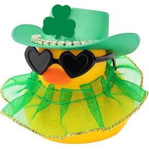 wonuu St Patrick's Day Rubber Duck, Green Shamrock Lucky Rubber Ducks with Skirt for Duck Party Favors Dashboard Decoration Car Ornament, Heart Sunglasses Diamond Cowboy Hat Gold Hem Dress