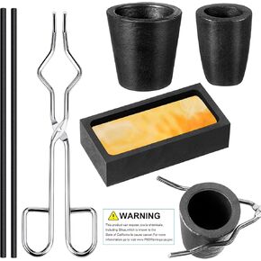 FoldTier 6 Pcs Crucible Metal Melting Kit, Include 2 Clay Graphite Crucible for Gold Melting Metal, 2 Graphite Stir Rod Stick, 1 Crucible Tong, 1 Graphite Torch Smelting Casting Ingot Mold for Melting