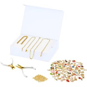 FabuLove Charm Jewelry Kit - DIY Necklace, Bracelet & Ring Set with 100+ Charms, Tools & Jump Rings | Personalized Accessories for Women | Fun Craft Activity for Friends & Family (Gold)