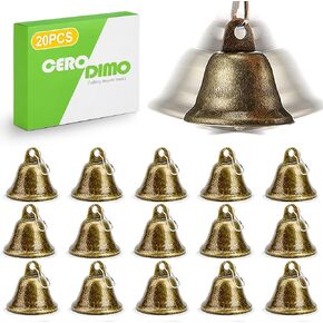 CeroDimo 20 PCS Small Brass Jingle Bells with Spring Clips for Crafts, Vintage Bronze Mini Bells with Spring Hooks, Tiny Bells for Dog Collars, Christmas Tree, Wedding, DIY Decoration
