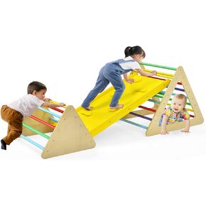 Costzon Climbing Toy for Toddlers, 3 Piece Montessori Wooden Triangle Climber w/2 Triangle Ladders & Double-sided Ramp for Sliding & Climbing, Kids Boys Girls Indoor Gym Playset Gift for Home, Daycare