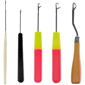 5 Piece Crochet Latch Hook Supplies – 4 Straight Plastic Hooks and 1 Wooden Bent Hook – Comfortable Hand Grip on All 5 Hooks – Different Sizes for Multiple Projects