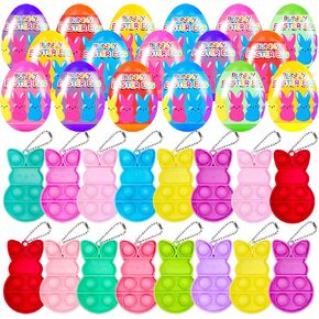 24 PCS Prefilled Easter Eggs with Bunny Pop Bubble Fidget Keychains Toy Inside for Kids Boys Girls Easter Basket Stuffers Party Favors Easter Egg Hunt