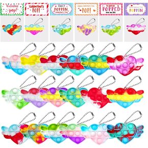 Valentines Day Gifts for Kids,24 Pack Valentines Cards for Kids Classroom with Heart Pop Fidget Toys,Valentines Exchange Gifts for Kids Classroom,Valentines Party Favors Classroom Prizes
