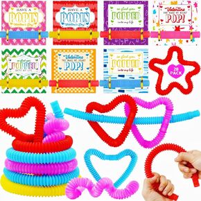 28 Packs Valentines Cards with Pop Tubes for Kids, Pop Tubes with Gift Cards Stretchy Tube Stress Relief Valentines Day Gifts for Kids Boy Girl School Classroom Exchange Party Favors Supplies