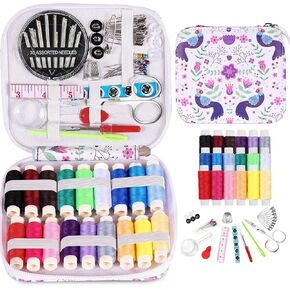 VINTAGE EMBROIDERY V.E. Travel Sewing Kit with Bag - Portable Sewing Supplies for Traveler, Adults, Beginner, Emergency, Kids,Contains Thread, Scissors, Needles, Tape Measure and Other Accessories