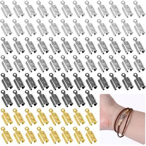 400PCS Fold Overs Cord End Caps for Jewelry Making Ribbon Crimp Ends Rope End Caps Cord Leather Cord End Claps Jewelry Findings Cord Ends for Jewelry Makings Jewelry Clamp DIY Craft(4 Colors)