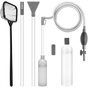 Aquarium Vacuum Gravel Cleaner Kit, Aquarium Siphon Vacuum Cleaner for Gravel and Sand Fish Tank Cleaning Kit with Dual Tubes and Fish Net for Water Changer