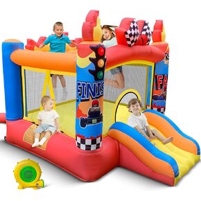 Culaluva Inflatable Bounce House: Bouncy Castle 2-in-1 with Slide for Kids Aged 3-8 - with 370W Blower & Storage Bag - Indoor Outdoor Play
