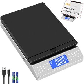 Digital Shipping Postal Scale, Mail Scale with Envelope Flip Holder, 66lb/0.1oz Postage Scale for Package, Small Business, Post Office, Hold&Tare Function, Battery&Type-C Charging Cable - Silver