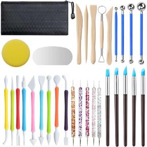 Langqun 31pcs Clay Tools,Pottery Tools Kit,Air Dry Clay Tools,Polymer Clay Dotting Tools,Ceramic Supplies for Kids and Adults,Sculpting,Modeling,Shaping