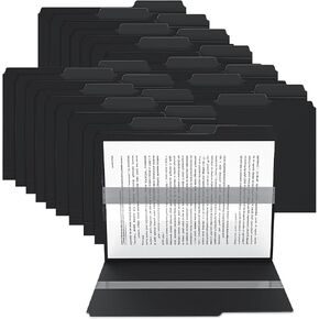 Plastic Manila File Folders 24 Pack,1/3 Cut Erasable Tabs,Heavy Duty Files Folder Letter Size,3 Tab Filing Folder Cabinet,Office Supplies Folders for Documents for Office,School,8.5 x 11,Black