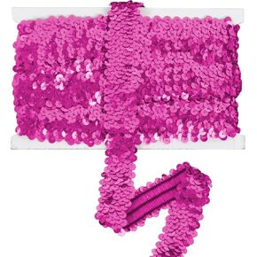 Elastic Sequin Trim, 1.2 Inch 3 Row Flat Glitter Paillette Sequin Ribbon, Bling Fabric Metallic Stretch Sequin Strip Sewing DIY Projects, 5 Yards, Hot Pink