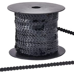 100 Yards 6MM Black Elastic Sequin Trim Stretch Flat Sequins Beaded Ribbon Trim Spangle Metallic Glitter Paillette Strip String Bulk for Sewing Making Crafts Clothes Dress Fringe DIY Supply