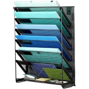 Kuntine.B 7-Tier Hanging File Organizer Vertical Wall File Organizer Wall File Holder, Mesh Magazine Rack Mail Document Organizer for Office School Home (Black, 1 Pack)