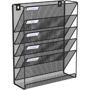 Hanging Folder Organizer Mesh 6 Tier, Wall File Organizer Hanging Paper Organizer, Wall Mount Mail Organizer, Office Organization and Storage Rack for Home Office, Black