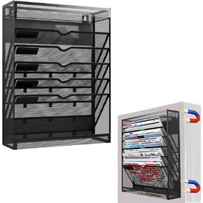 7 Tier Magnetic File Holder, No Drilling Wall File Organizer,Magnetic Organizer Folder Holder, Hanging Paper Folder Holder, Vertical Holder Rack for File Cabinets Whiteboard refrigerator, Black