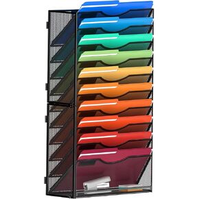 15 Tier Wall File Holder Hanging Wall File Organizer for Papers Mails Folders Document Magazine Organization, for Office School Home, Black