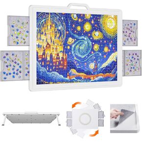 Lifewit 1500 Pieces Rotating Puzzle Board with Drawers and Cover，Portable Jigsaw Puzzle Table with Tilting Brackets and Felt Trays, Spinning Puzzle Board as Ideal Gift, 35" x 27", White